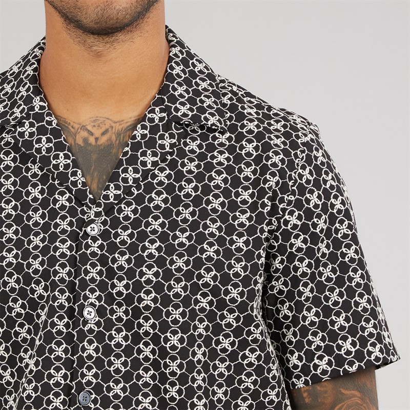 Ted Baker Mens Finlays Short Sleeve Relaxed Embroidered Shirt Black