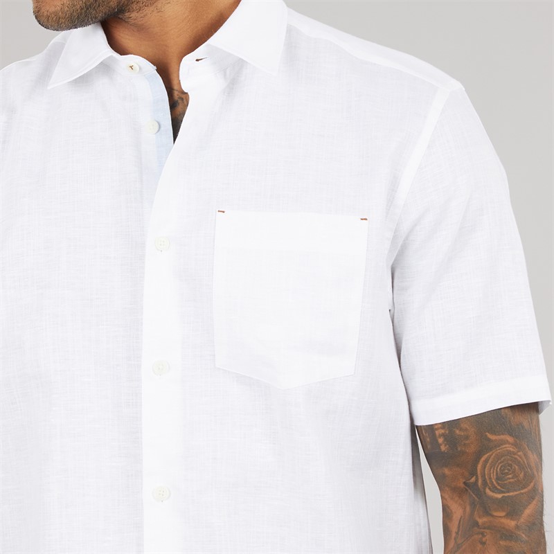 Ted Baker Mens Palomas Short Sleeve Linen Shirt White