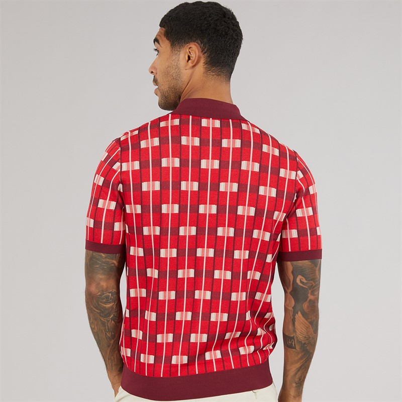 Ted Baker Mens Airon Zip Neck Jacquard Polo Shirt Red
