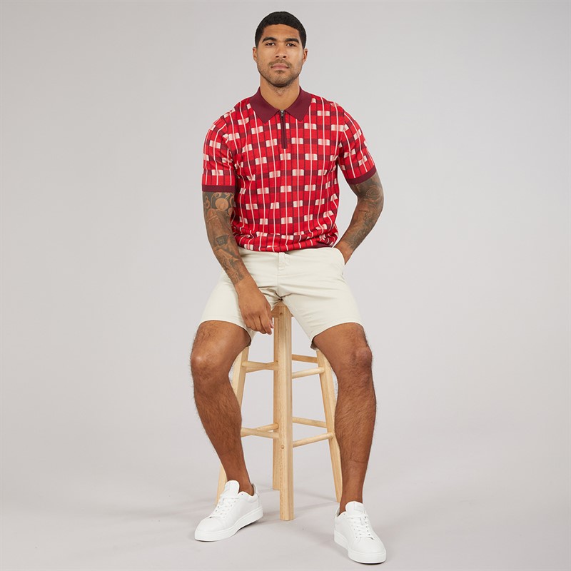 Ted Baker Mens Airon Zip Neck Jacquard Polo Shirt Red