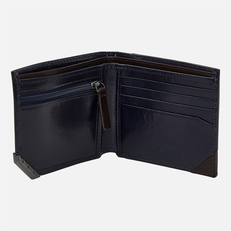 Ted Baker Mens Kornerr Metal Corner Bi-Fold Coin Wallet Navy