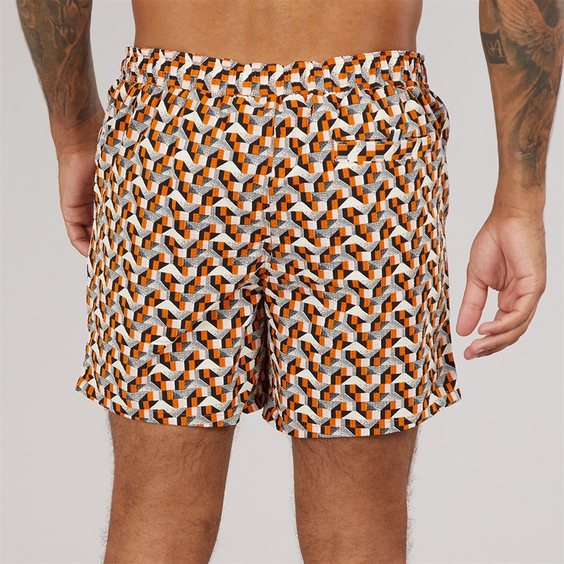Ted Baker Mens Joris Geometric Seersucker Swim Shorts Burnt Orange