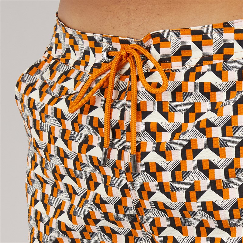 Ted Baker Mens Joris Geometric Seersucker Swim Shorts Burnt Orange