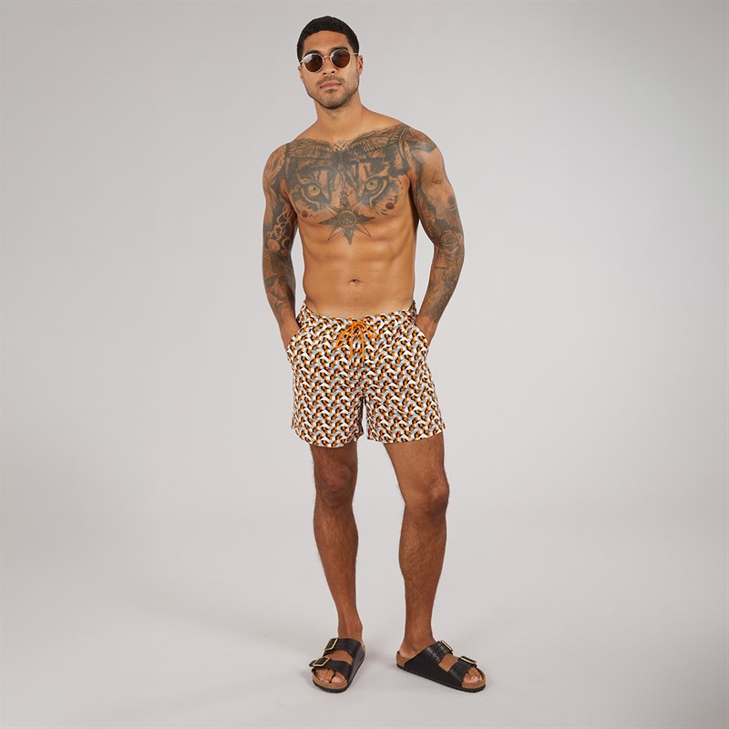 Ted Baker Mens Joris Geometric Seersucker Swim Shorts Burnt Orange