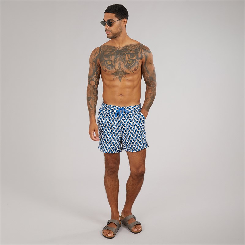 Ted Baker Mens Joris Geometric Seersucker Swim Shorts Blue