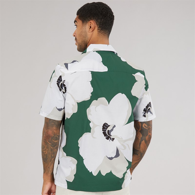Ted Baker Mens Hebbden Short Sleeve Relaxed Floral Shirt Dark Green