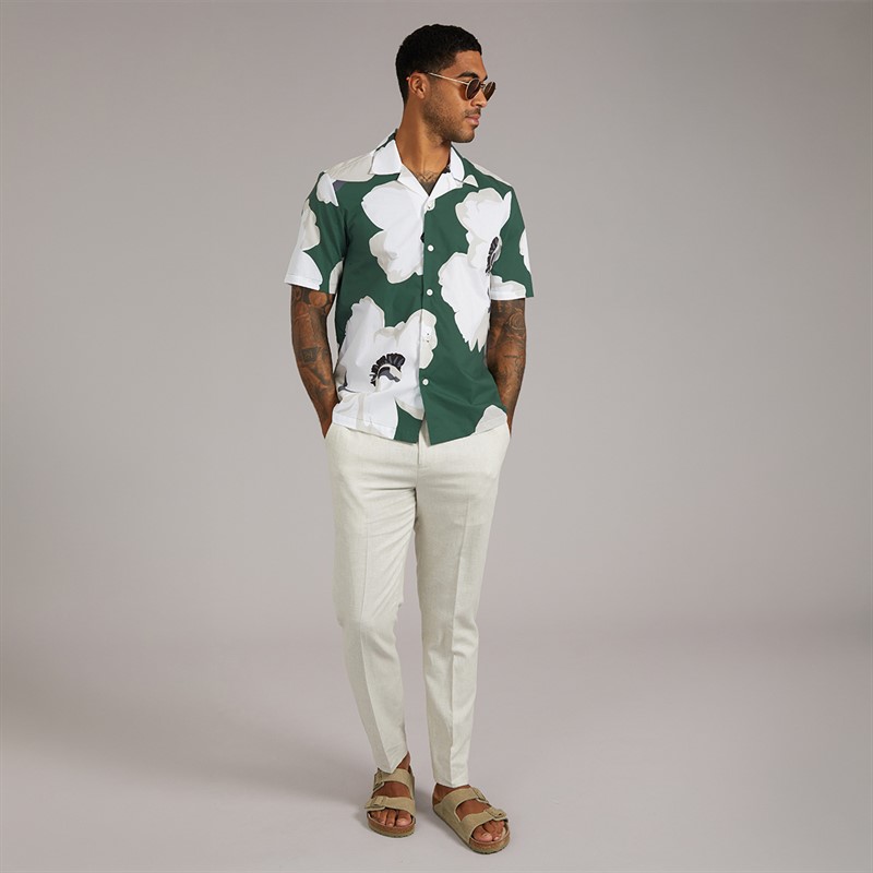 Ted Baker Mens Hebbden Short Sleeve Relaxed Floral Shirt Dark Green