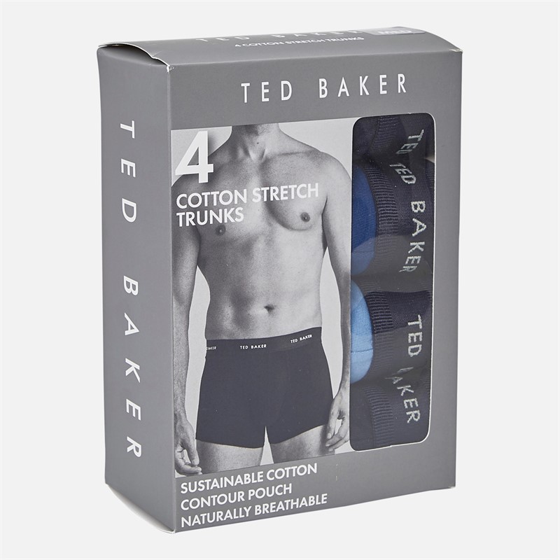 Ted Baker Mens Four Pack Cotton Trunks Navy/Estate Blue/Riviera Navy