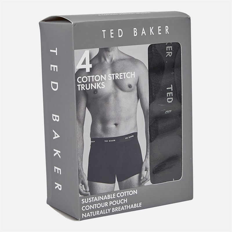 Ted Baker Mens Four Pack Cotton Trunks Black/Black/Black/Black