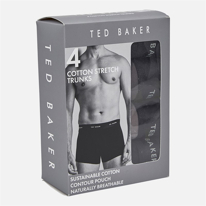 Ted Baker Mens Four Pack Cotton Trunks Black/Grey