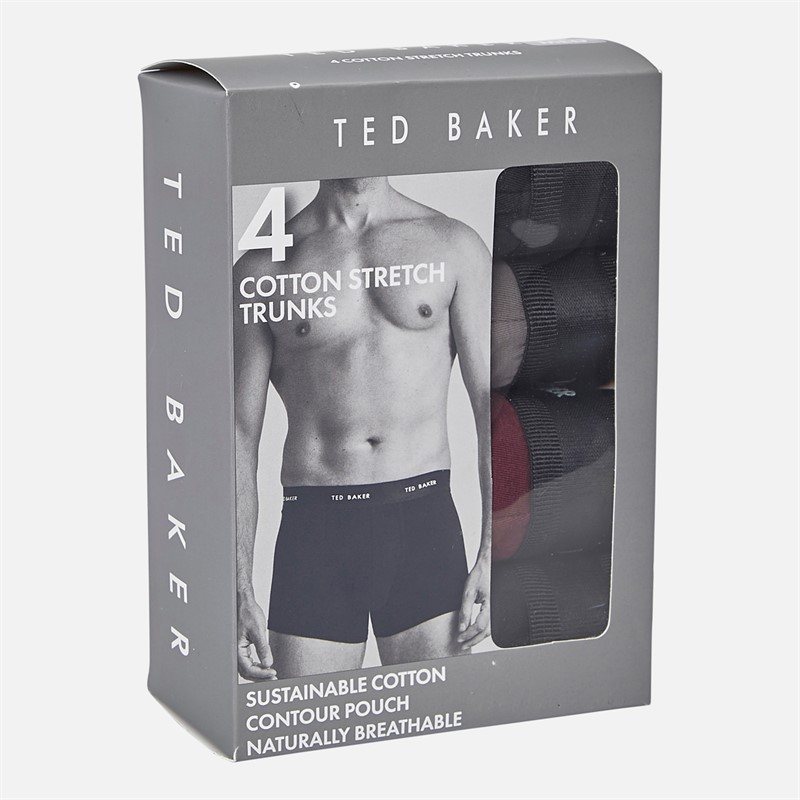 Ted Baker Mens Four Pack Cotton Trunks Black/Grey/Winetasting/Black