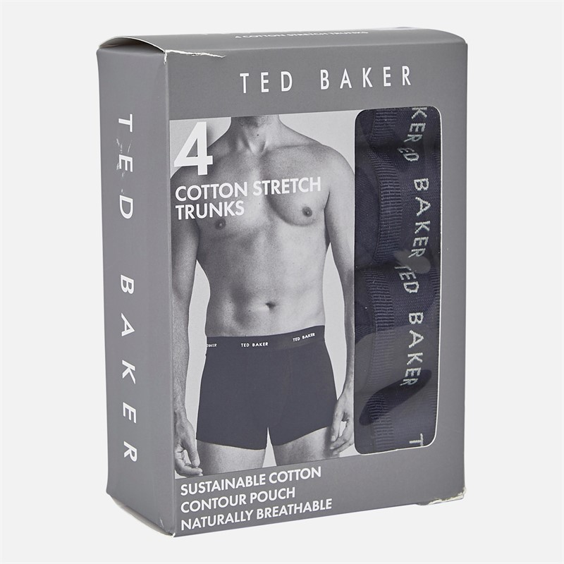 Ted Baker Mens Four Pack Cotton Trunks Navy/Navy/Navy/Navy