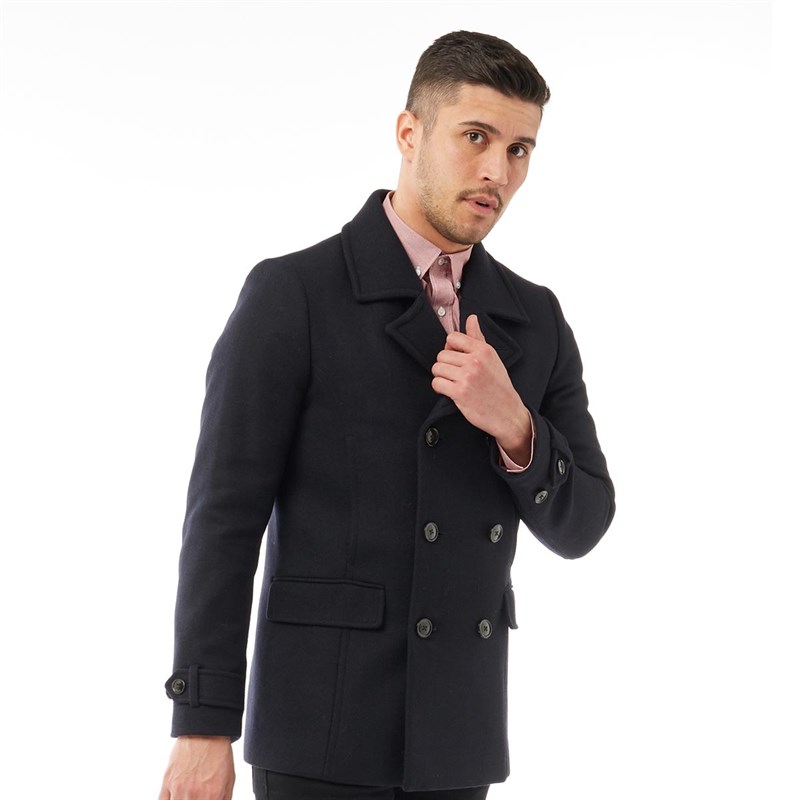 Buy Ted Baker Mens Ossain Herringbone Pea Coat Navy