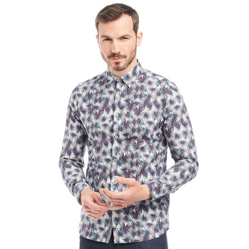 Buy Ted Baker Mens Karaf Palm Print Long Sleeve Shirt White