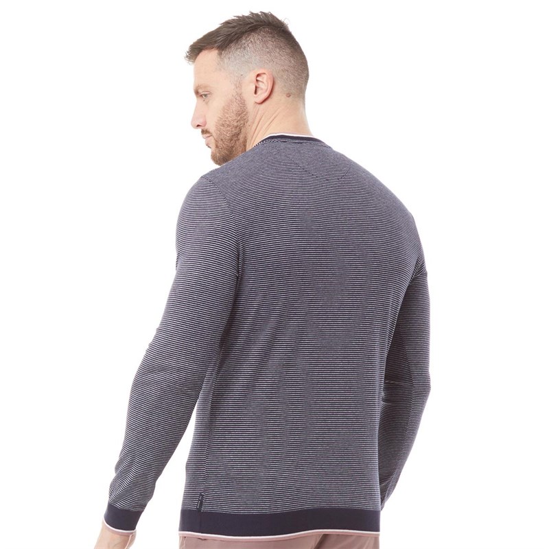 Buy Ted Baker Mens Pershan Striped Ribstart Cotton Crew Neck Jumper Navy