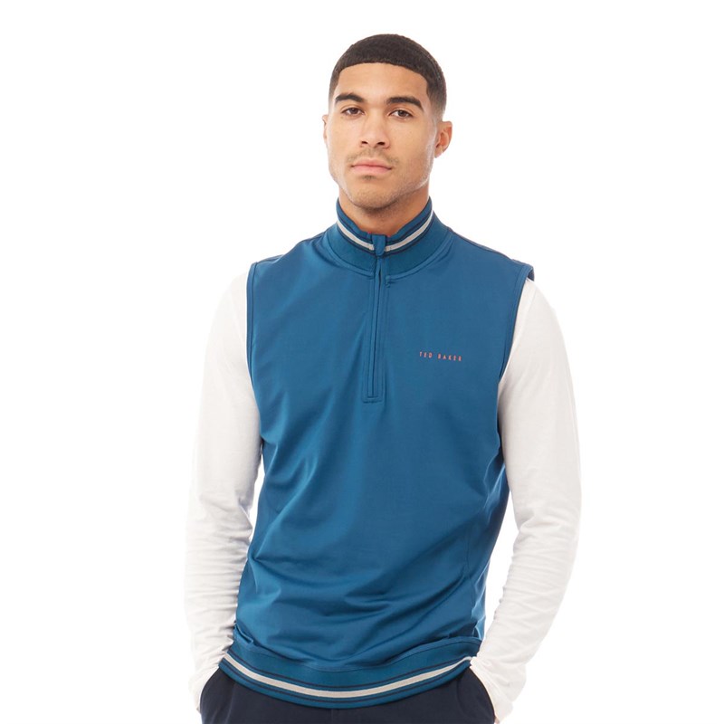 Buy Ted Baker Mens Gala Golf Gilet Zip Through Teal Blue