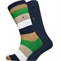 Tommy Hilfiger Mens Lighthouse Stripe Two Pack Socks Green Combo