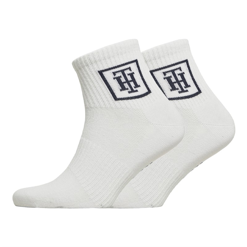 Tommy Hilfiger Mens Monogram Locker Quarter Two Pack Socks White