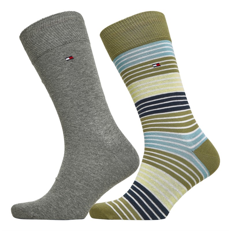 Tommy Hilfiger Mens Multicolour Stripe Two Pack Socks Olive Combo