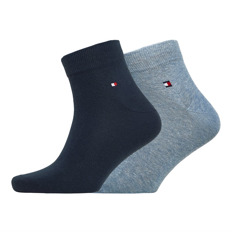 Tommy Hilfiger Mens Quarter Two Pack Socks Light Blue Melange