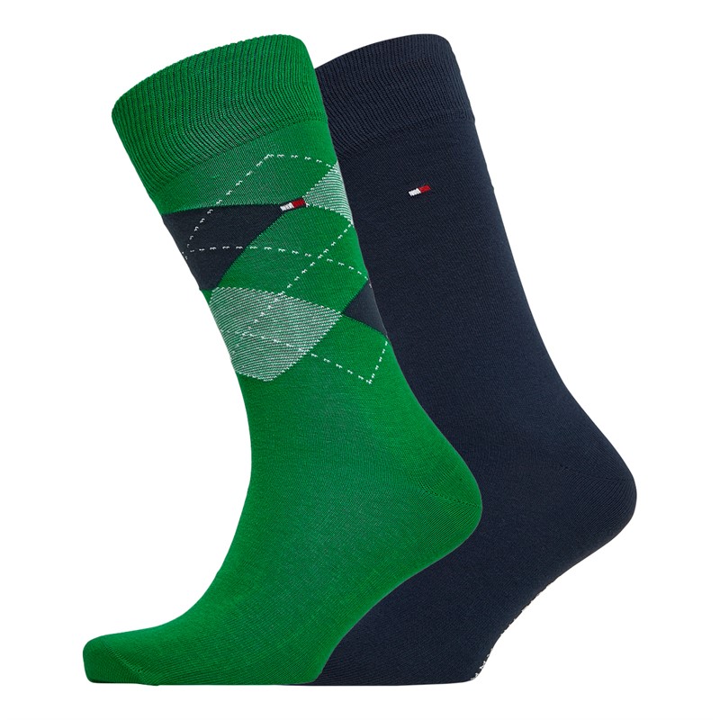 Tommy Hilfiger Mens Checked Two Pack Socks Green Combo