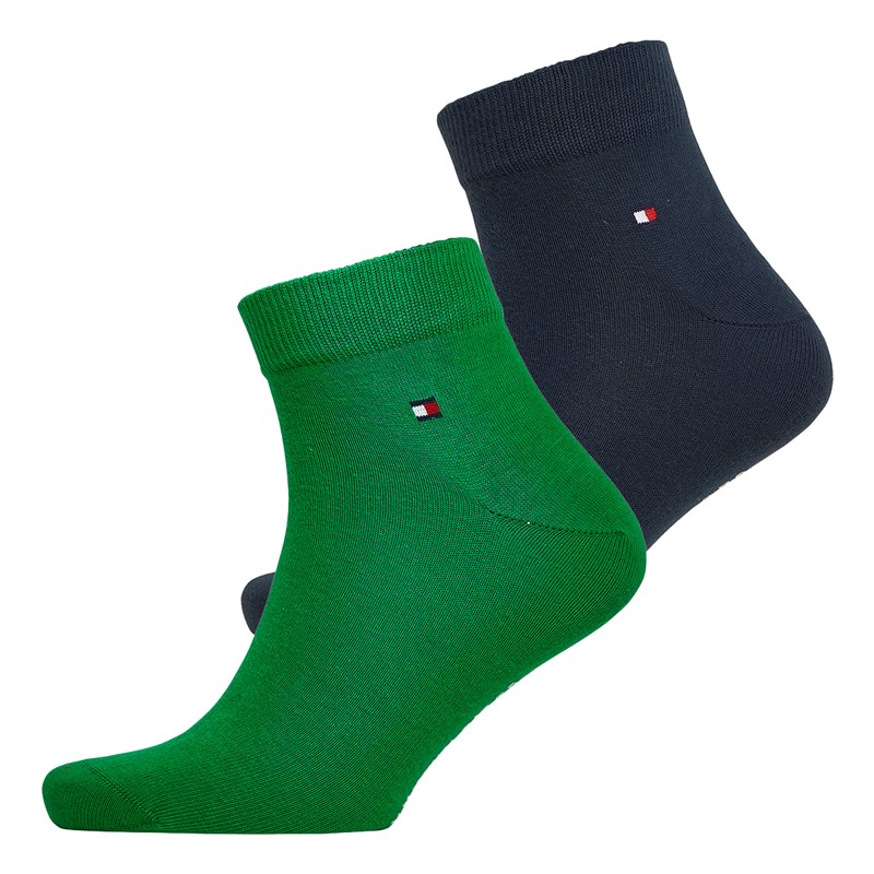 Tommy Hilfiger Mens Quarter Two Pack Socks Green Combo