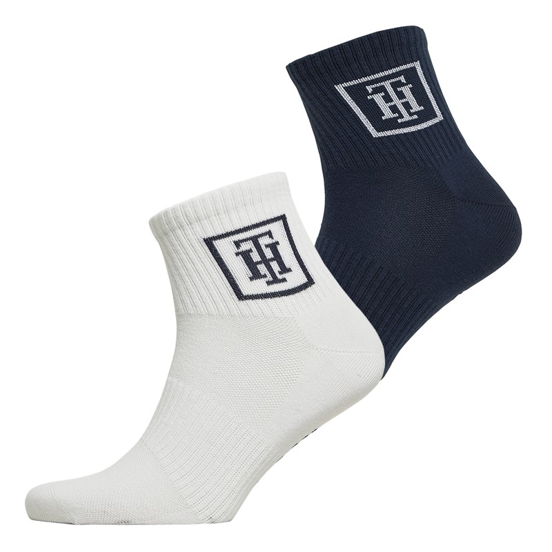 Tommy Hilfiger Mens Monogram Locker Quarter Two Pack Socks Navy