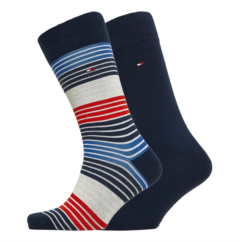 Tommy Hilfiger Mens Multicolour Stripe Two Pack Socks Navy/Blue