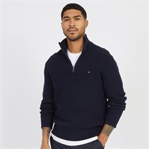 Tommy Hilfiger Mens Rib Cotton Zip Mock Neck Sweatshirt Desert Sky