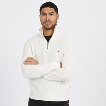 Tommy Hilfiger Mens Rib Cotton Zip Mock Neck Jumper Ivory