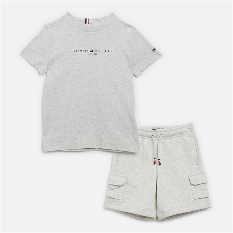 Tommy Hilfiger Boys T-Shirt And Shorts Co-Ord Set Snow White Heather
