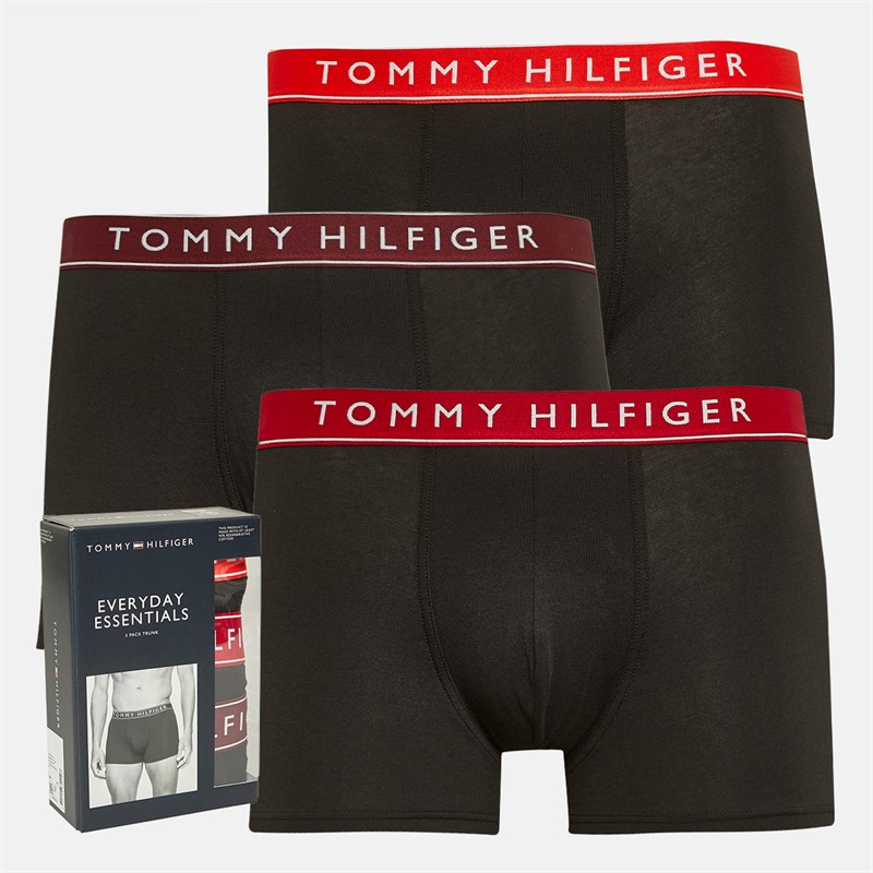 Tommy Hilfiger Mens Three Pack Trunks Hot Heat/Medium Red/Deep Rouge