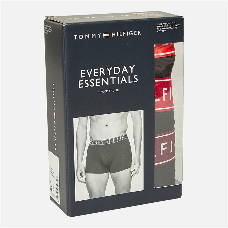 Tommy Hilfiger Mens Three Pack Trunks Hot Heat/Medium Red/Deep Rouge