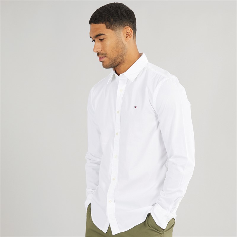 Tommy Hilfiger Mens Flex Poplin Kent Long Sleeve Shirt Optic White