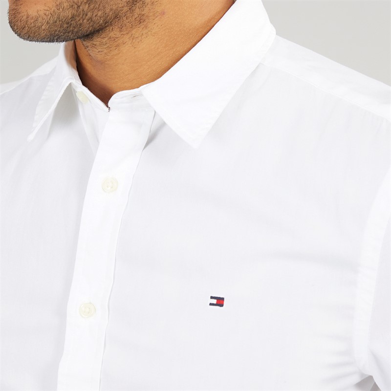 Tommy Hilfiger Mens Flex Poplin Kent Long Sleeve Shirt Optic White