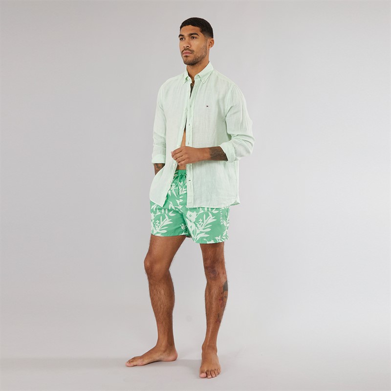 Tommy Hilfiger Mens Drawstring Swim Shorts Floral Tropic AOP Fort Green