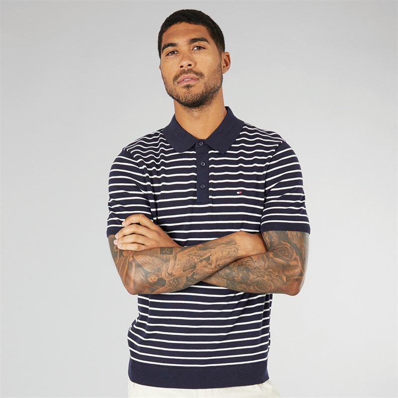 Tommy Hilfiger Mens Essential Cotton Knit Polo Shirt Desert Sky / Ivory Petal