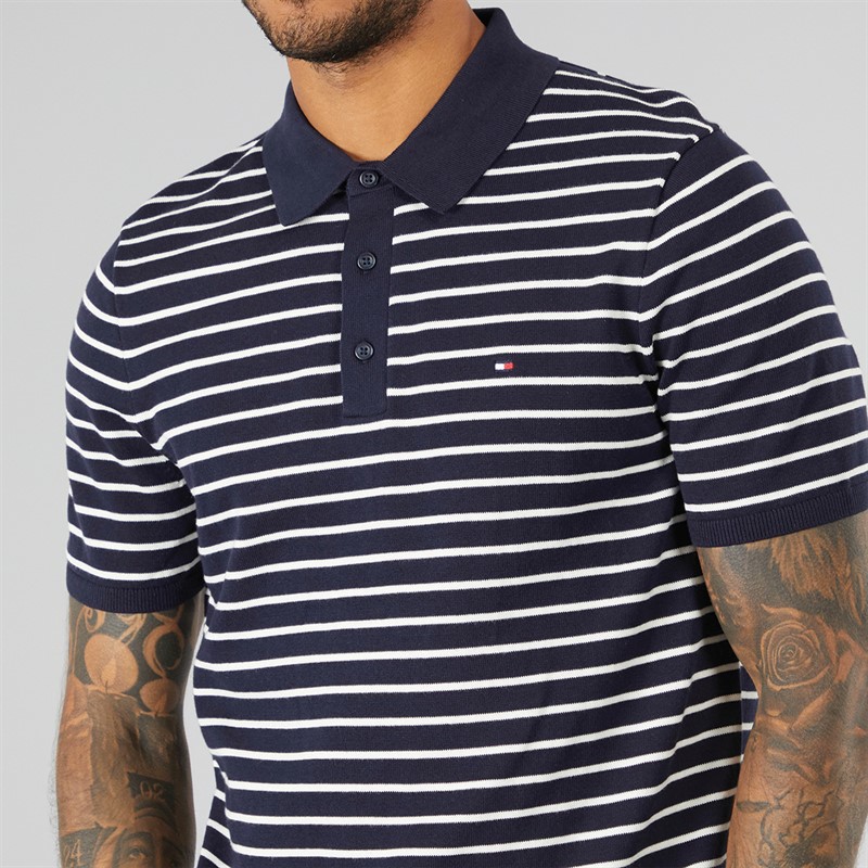 Tommy Hilfiger Mens Essential Cotton Knit Polo Shirt Desert Sky / Ivory Petal