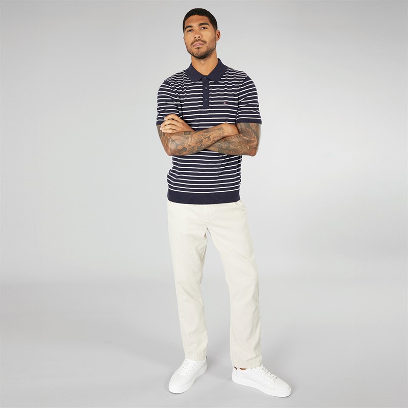 Tommy Hilfiger Mens Essential Cotton Knit Polo Shirt Desert Sky / Ivory Petal