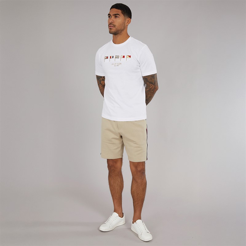 Tommy Hilfiger Mens Global Stripe Sweat Shorts Sandalwood