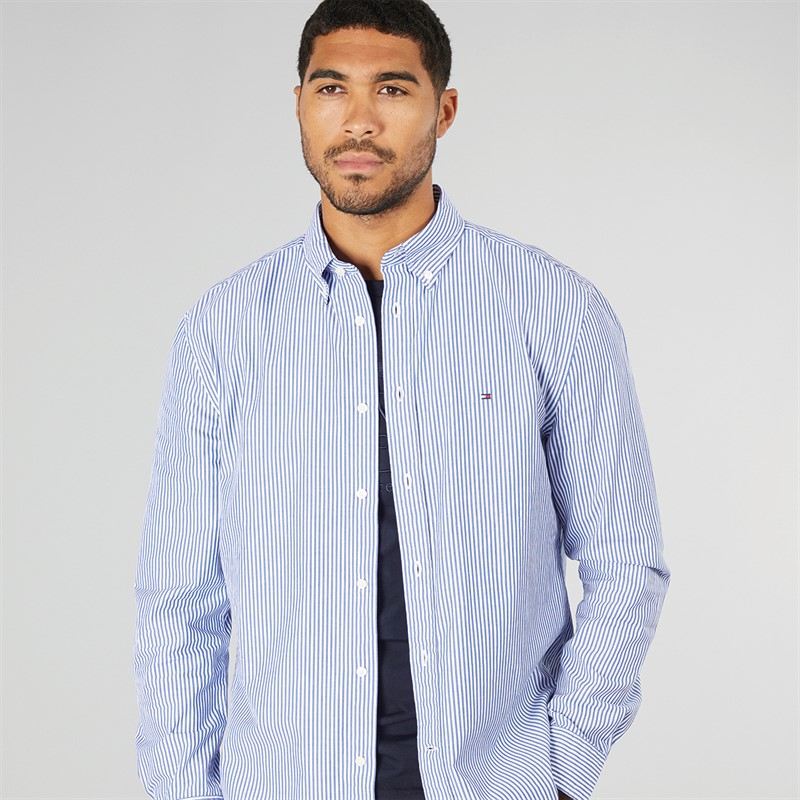 Tommy Hilfiger Mens Flex Poplin Classic Long Sleeve Shirt Wedge Blue/Optic White