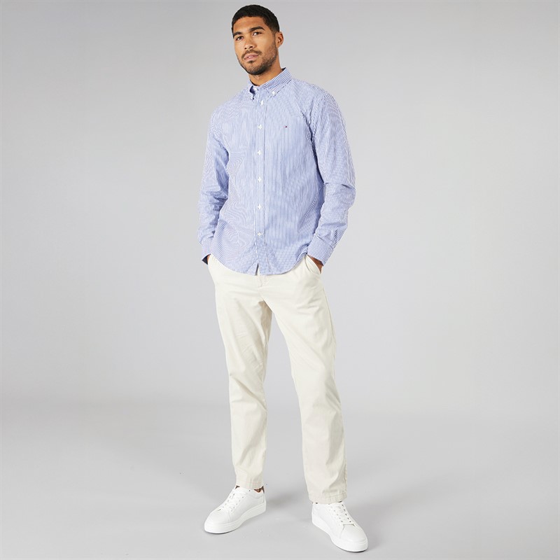 Tommy Hilfiger Mens Flex Poplin Classic Long Sleeve Shirt Wedge Blue/Optic White