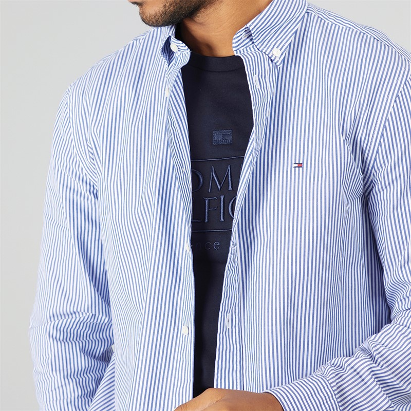 Tommy Hilfiger Mens Flex Poplin Classic Long Sleeve Shirt Wedge Blue/Optic White