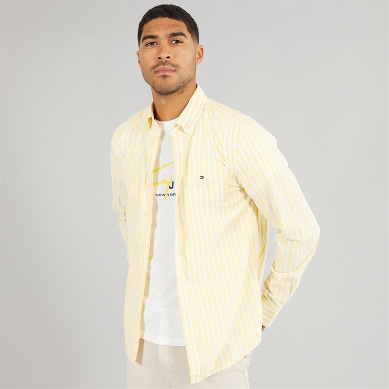 Tommy Hilfiger Mens Flex Poplin Long Sleeve Shirt Citronella/Optic White