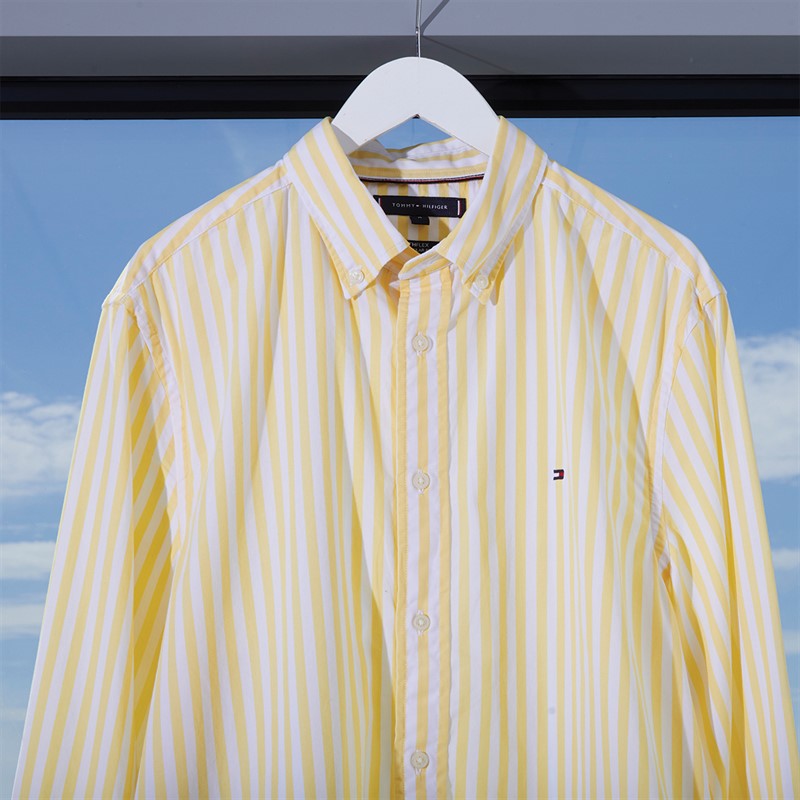 Tommy Hilfiger Mens Flex Poplin Long Sleeve Shirt Citronella/Optic White