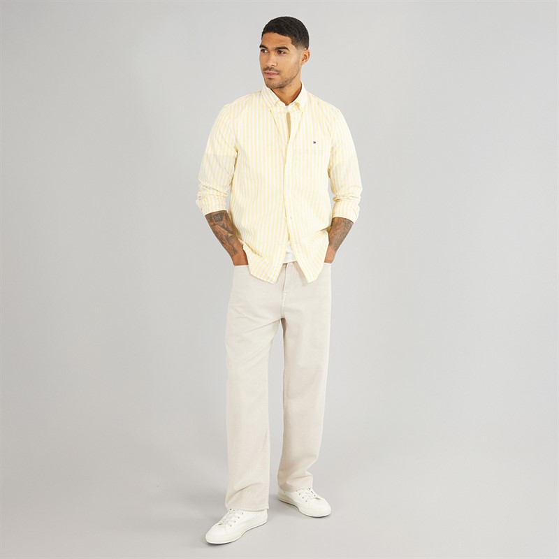 Tommy Hilfiger Mens Flex Poplin Long Sleeve Shirt Citronella/Optic White
