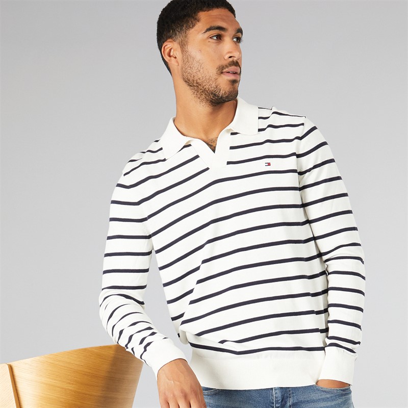 Tommy Hilfiger Mens Essential Cotton Knit Polo Shirt Ivory Petal/Desert Sky