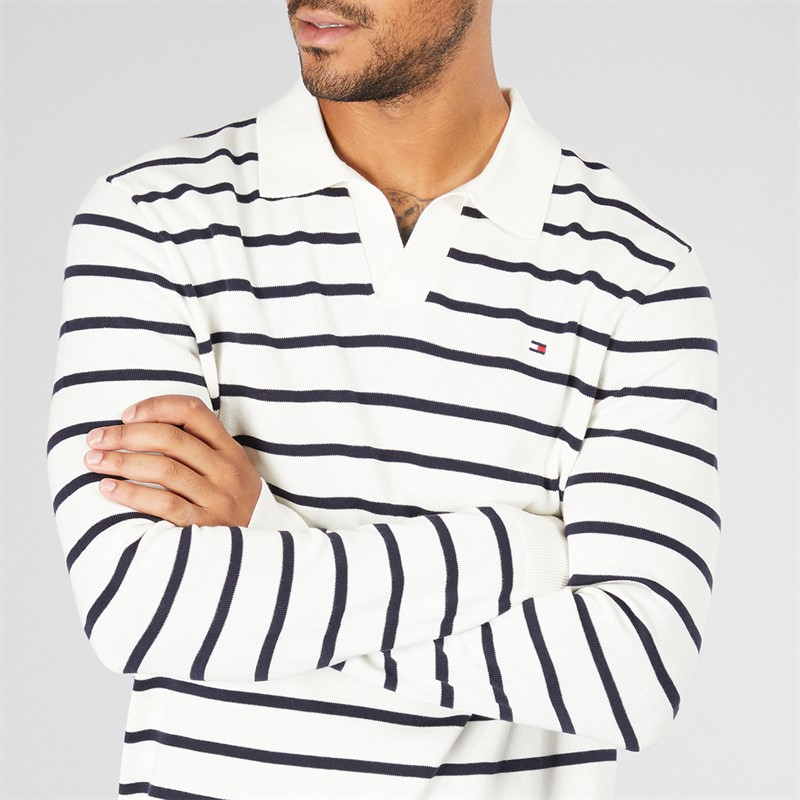 Tommy Hilfiger Mens Essential Cotton Knit Polo Shirt Ivory Petal/Desert Sky