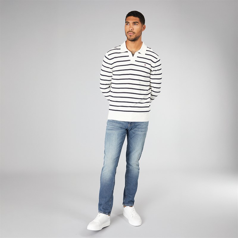 Tommy Hilfiger Mens Essential Cotton Knit Polo Shirt Ivory Petal/Desert Sky