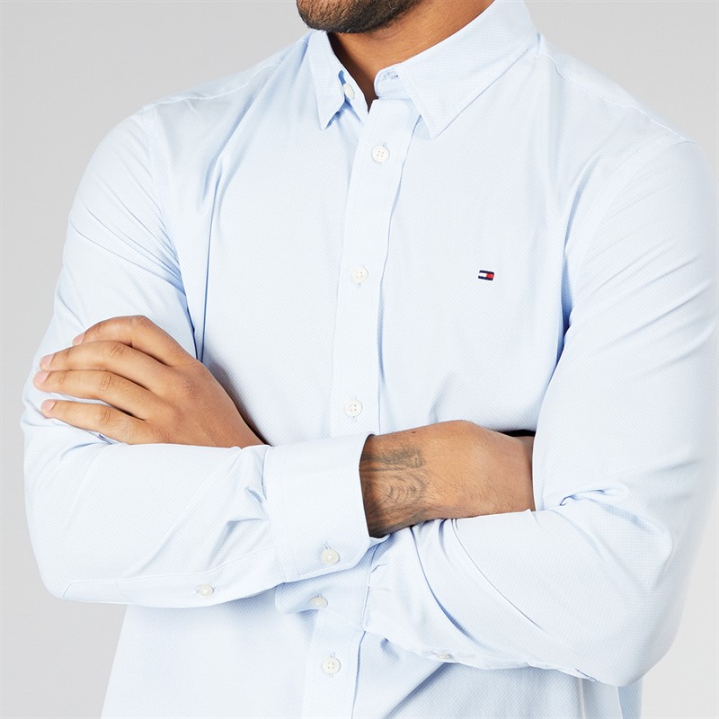 Tommy Hilfiger Mens Performance Print Long Sleeve Shirt Optic White Allover